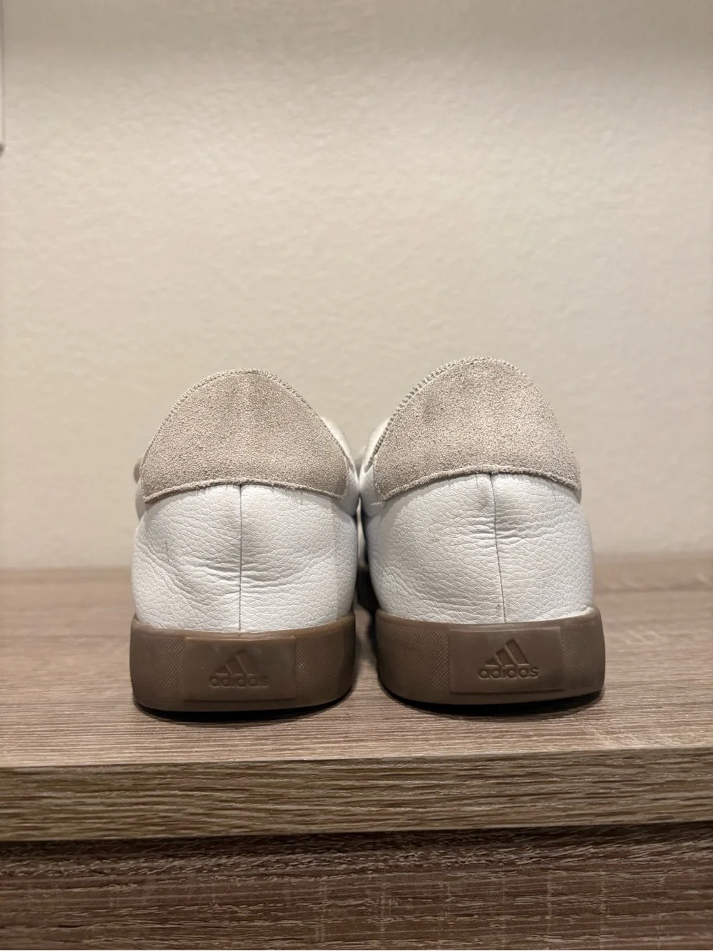 adidas Kids White Sneakers with Black Stripes and Brown Soles
